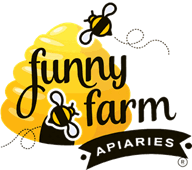 logo with bee hive and flying bees